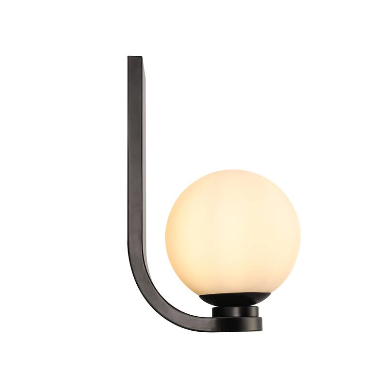 11.8" H 1-Light Modern Farmhouse Black J-Shaped Wall Mount Lighting with Opal Glass Globe Shade
