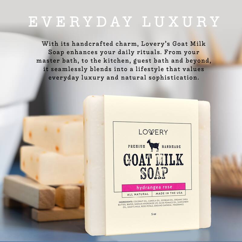 Lovery Handmade Goat Milk Soap Made in USA with Shea Butter - Hydrangea Rose Scent - Goats Milk Soap Bar, Single