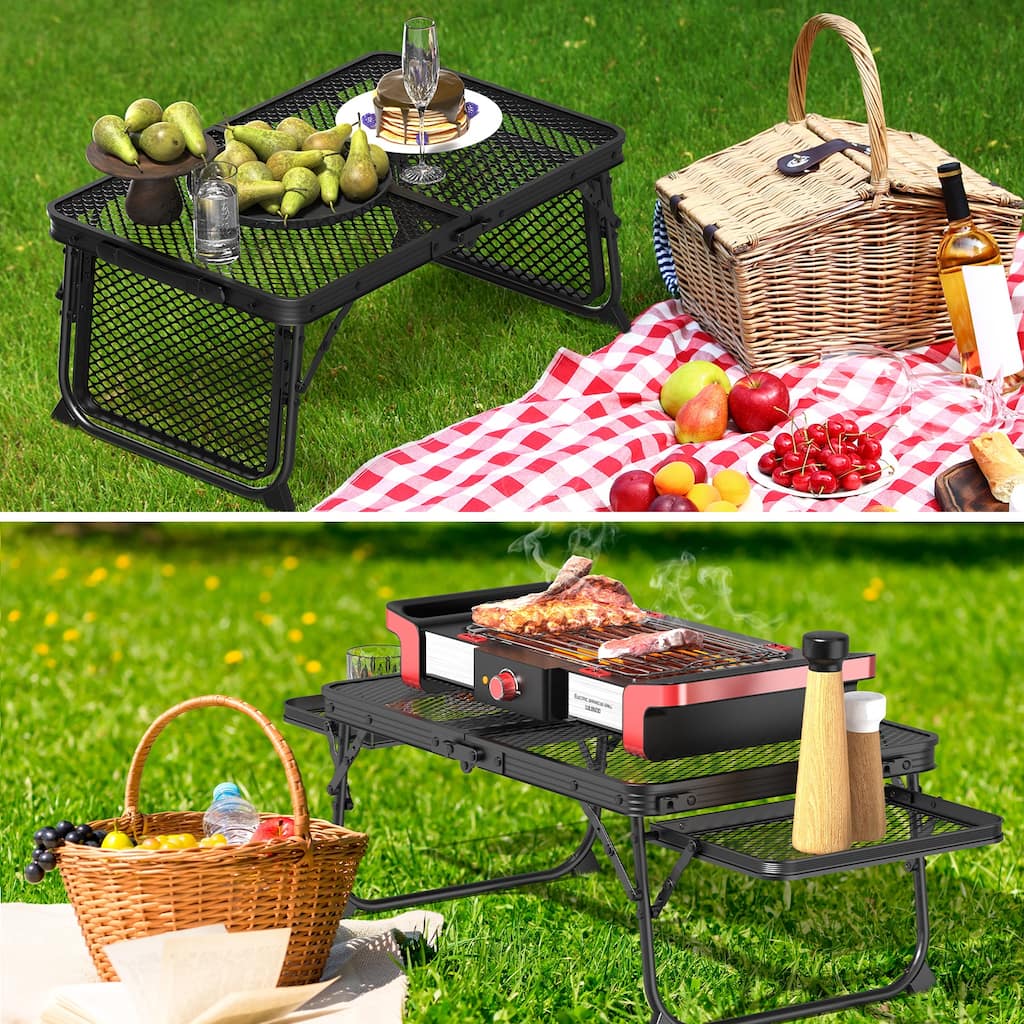 Black Portable Picnic Table With Wing Panels and Adjustable Height Perfect for Outdoor Events