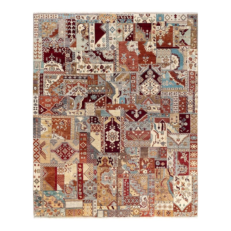 Patchwork One-of-a-Kind Hand-Knotted Area Rug - Brown, 8' 2" x 10' 2" - 8' 2" x 10' 2"