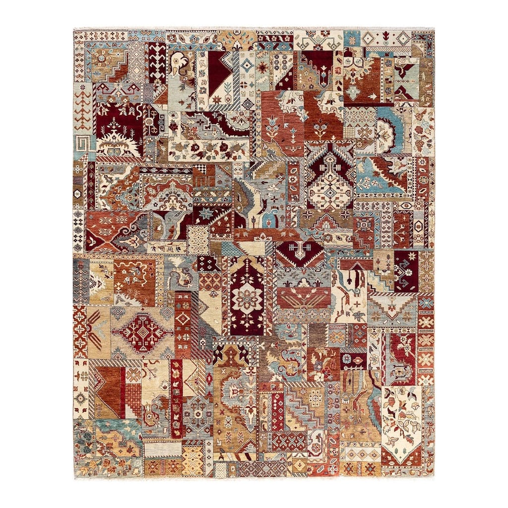 Patchwork One-of-a-Kind Hand-Knotted Area Rug - Brown, 8' 2" x 10' 2" - 8' 2" x 10' 2"