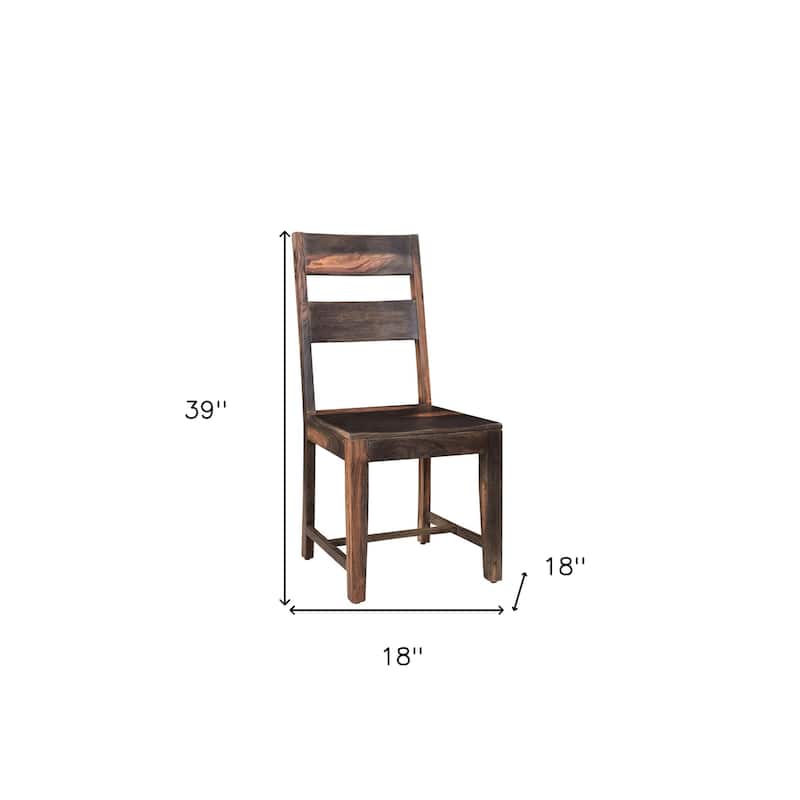 HomeRoots Set of Two Dark Brown Solid Wood Ladder Back Dining Side Chairs - 18' X '39' X '18