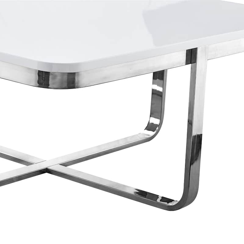 35" Sleek Square Coffee Table with Chrome Cross Legs and Stainless Steel Frame Modern Wood Design - 35.4”L x 35.4”W x 15.6”H