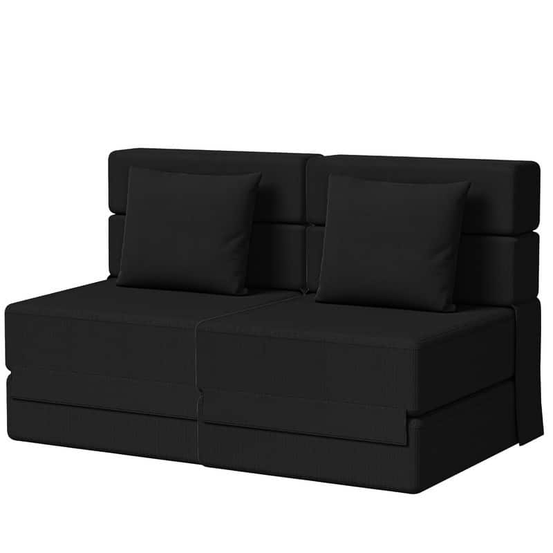 Convertible Compression Corduroy Sectional Sofa (Set of 2) - Black Corduroy