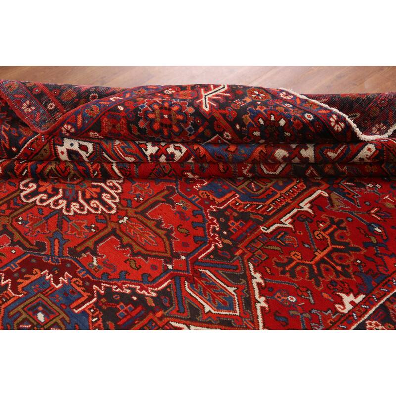 Hand Knotted Oriental 100% Wool Carpet Traditional Medallion Red Heriz Area Rug - 11' 0'' X 7' 9''