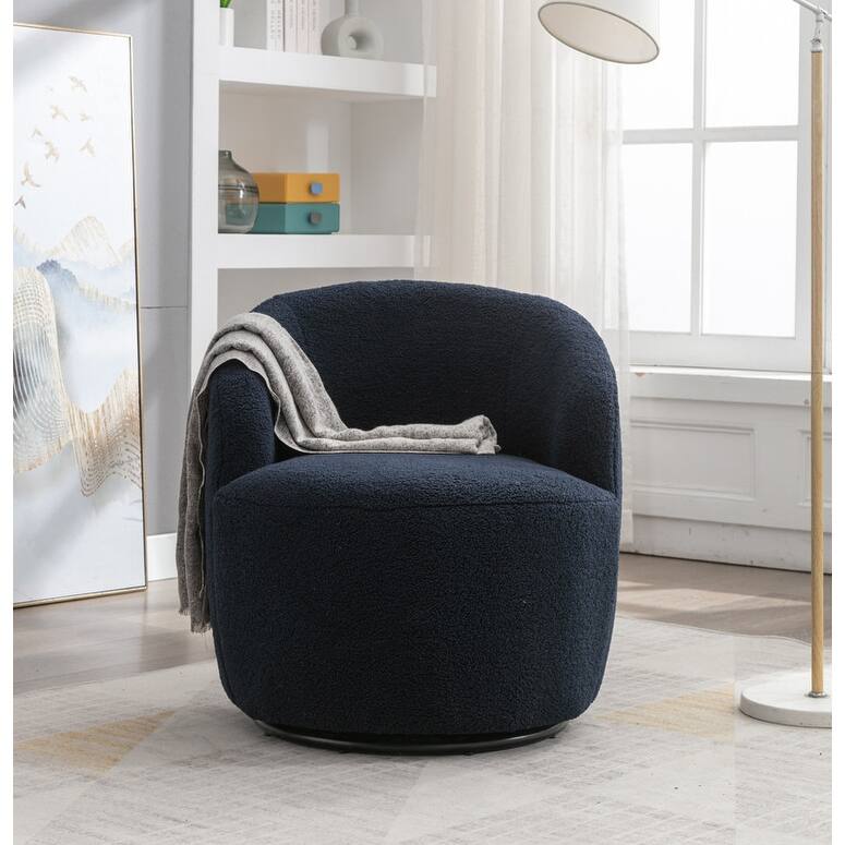 Swivel Barrel Chair,Teddy Fabric Upholstered Modern Round Accent Arm Chairs