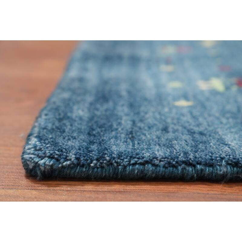 Hand Knotted Oriental Viscose Silk Carpet Tribal Animal Pictorial Navy Blue & Blues Gabbeh Runner Rug - 9' 8'' X 2' 10''