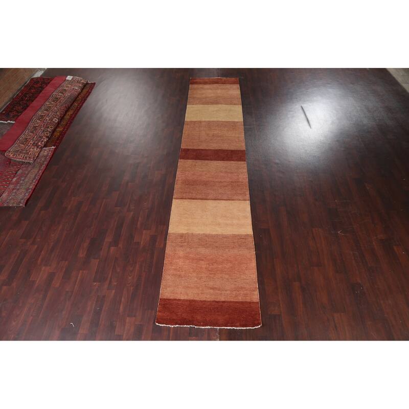 Contemporary Gabbeh Kashkoli Oriental Wool Runner Rug Handmade Carpet - 3'2" x 15'11"