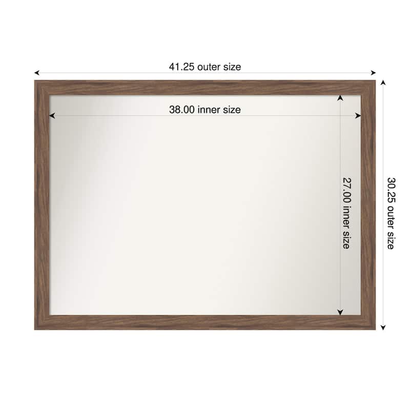 Pia Medium Brown Narrow Non-Beveled Framed Bathroom Vanity Wall Mirror - Pia Medium Brown Narrow - 41 x 30 in