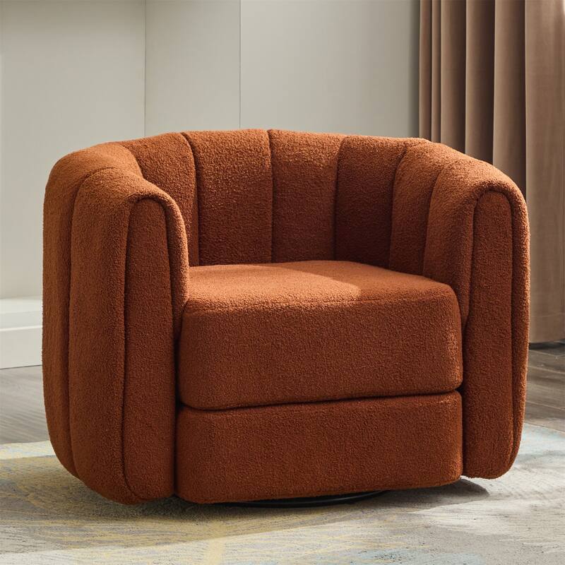 Modern Upholstered Swivel Accent Barrel Chair - Brown