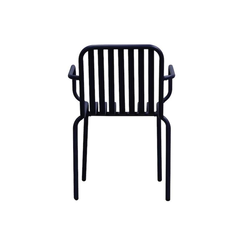Set of Two Dark Blue Steel Outdoor Stacking Arm Chairs