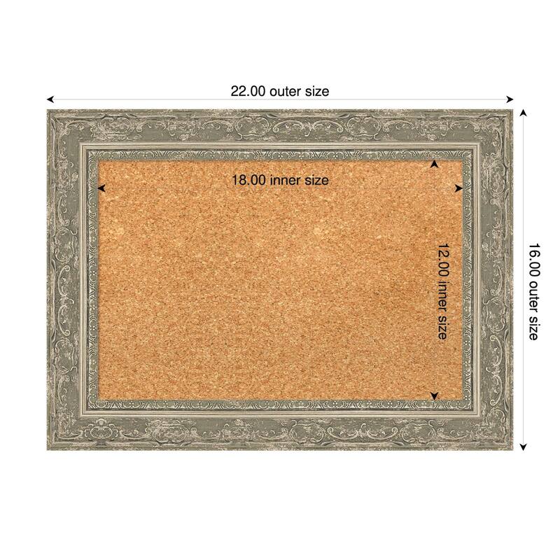 Filigree Silver Framed Cork Board - Bulletin Board, Organization Board, Pin Board - Natural - 22 x 16 in