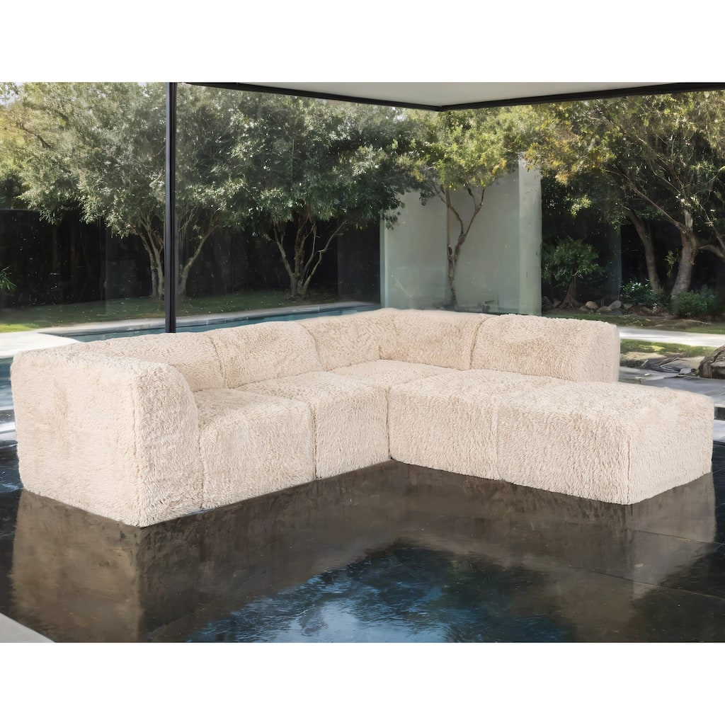 Furniture of America Ylena Modern 5-Piece Faux Fur Foam Modular Compressed Sectional Sofa with Ottoman