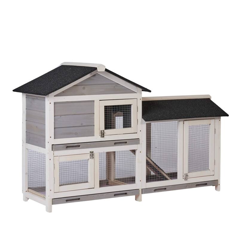 Durable Chicken House Waterproof Wooden Animal Hutch - Outdoor Safe - Grey