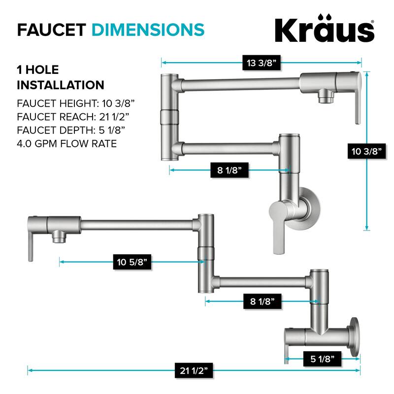 KRAUS Oletto Wall Mount Pot Filler Kitchen Faucet with Retractable Arm