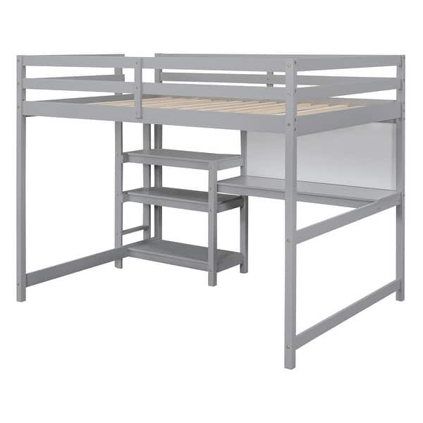 slide 2 of 12, Full Size Wooden Loft Bed with Shelves, Desk & Writing Board, Gray Gray - Full