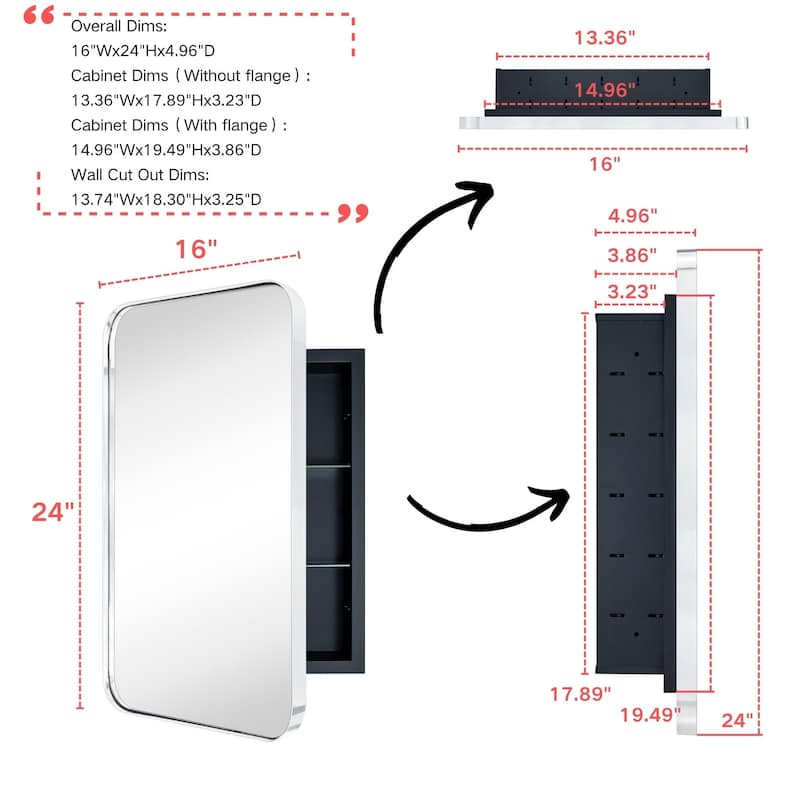 TEHOME WH Recessed Framed Medicine Cabinet with Mirror and Adjustable Shelves