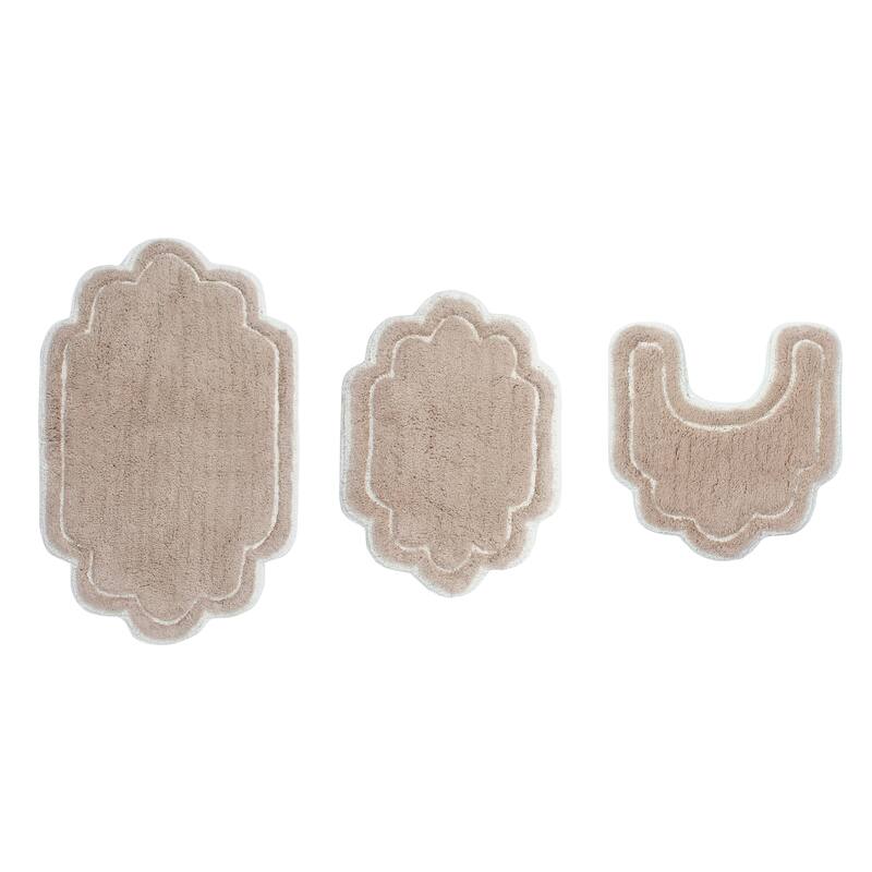Allure Collection 100% Cotton Non-Slip Bathroom Rug Set, 3 Piece Machine Washable- Bathroom Rug, Bath Rug, U Shaped Contour