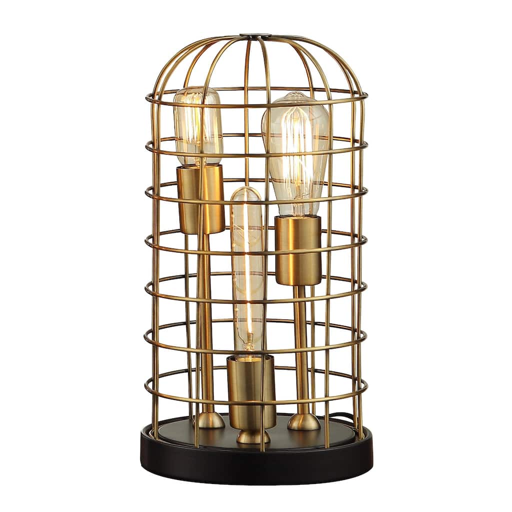 16 Inch Table Lamp, Vintage Caged Dome Shade, Metal Frame, Classic Gold
