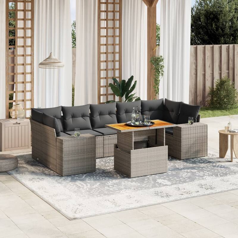 vidaXL Patio Sofa Set with Cushions Balcony Modular Sofas 8 Piece Poly Rattan - 21.7 x 39.4 x 28.7