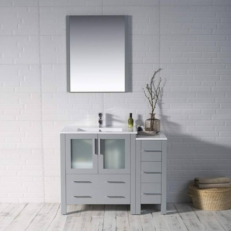 Blossom 42" Solid Wood Bathroom Vanity w/ Ceramic Sink & Side Cabinet