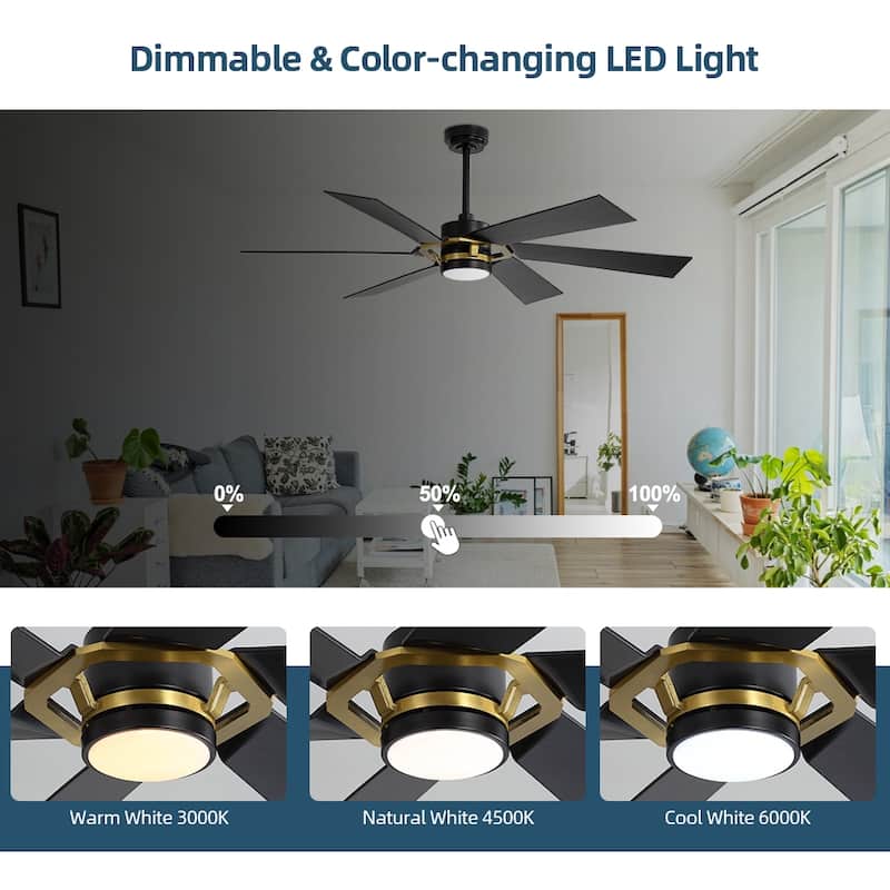 MLiAN 60 inch 6 Blades Indoor Smart Ceiling Fan with Light and Remote - 60inch