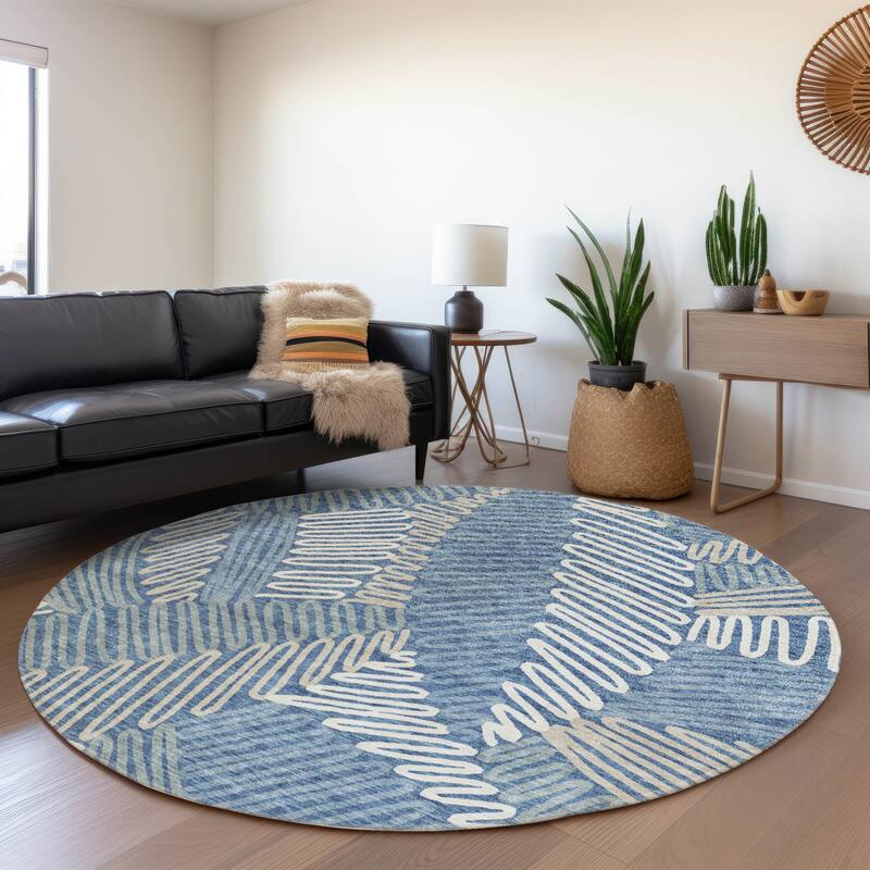 Premium Washable Super Soft Contemporary Leaf Mayfield Rug - Blue - 8' x 8'