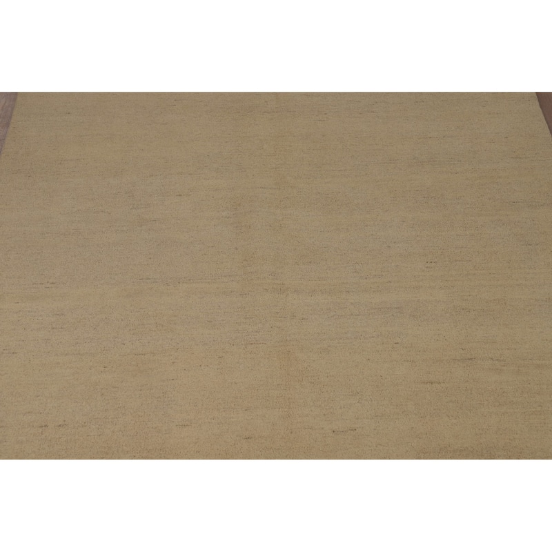 Modern Gabbeh Oriental Area Rug Handmade Beige Solid Wool Carpet - 6'5"x 9'8"