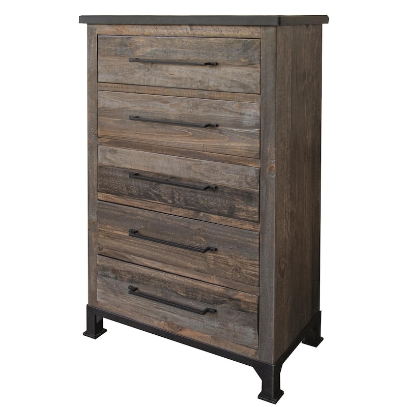 HomeRoots 36" Gray Solid Wood Five Drawer Dresser