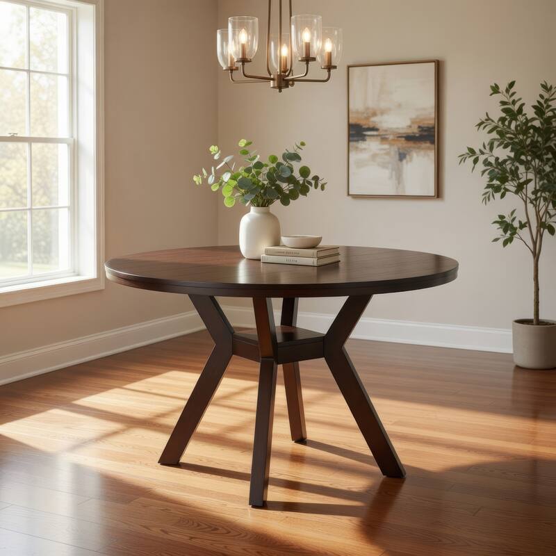 Round Wooden Dining Table, Espresso Brown