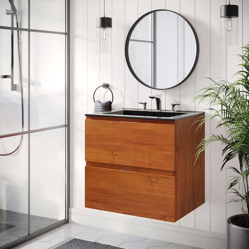 Scenic 24" Wall-Mount Bathroom Vanity - Cherry Black