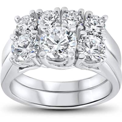 3 ct Diamond Engagement Wedding Ring Set 3-Stone Matching Band White Gold