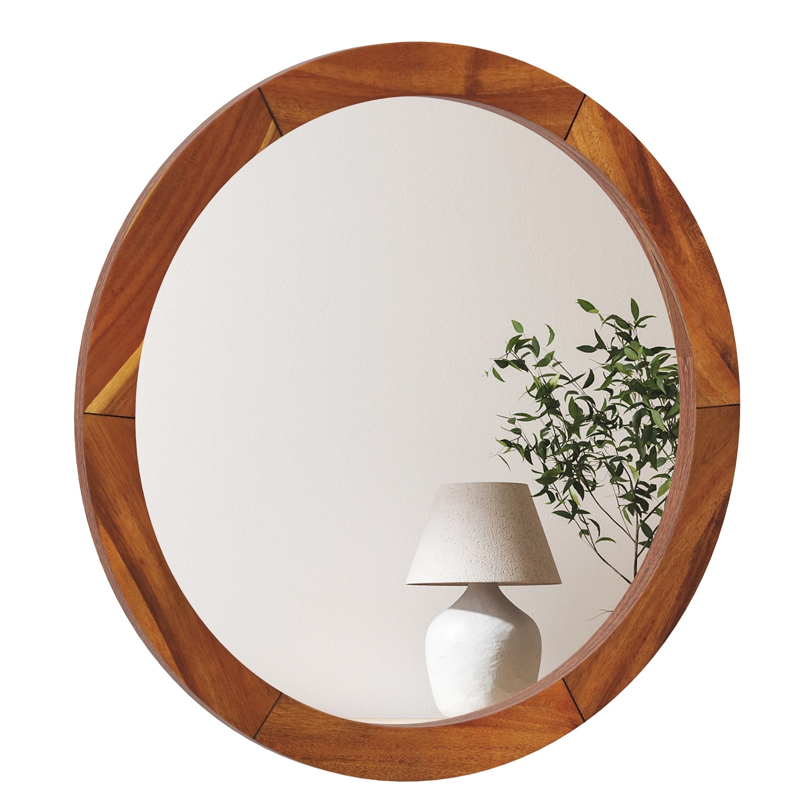 Gymax 27'' x 27'' Rustic Wall Mounted Decorative Mirror w/Solid Acacia