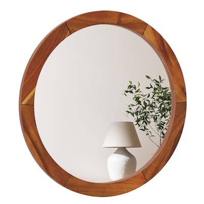 Gymax 27'' x 27'' Rustic Wall Mounted Decorative Mirror w/Solid Acacia