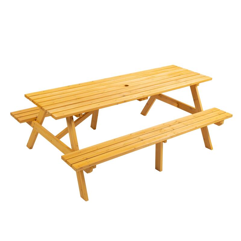 8 Person Wooden Picnic Table - Outdoor Camping Dining Table with 2 Built-in Benches, DIY, 2220 lb Capacity