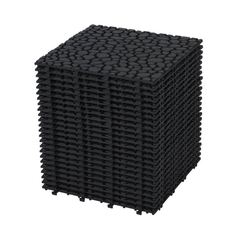 12x12 Inch Black Interlocking Deck Tiles – Waterproof, Anti-Slip, Pebble Pattern for Outdoor/Indoor Use