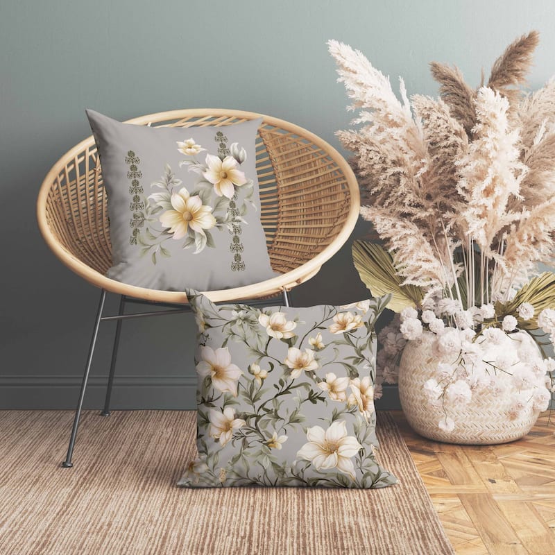 Petal Perfection Indoor/Outdoor Reversible Throw Pillow Green and Yellow