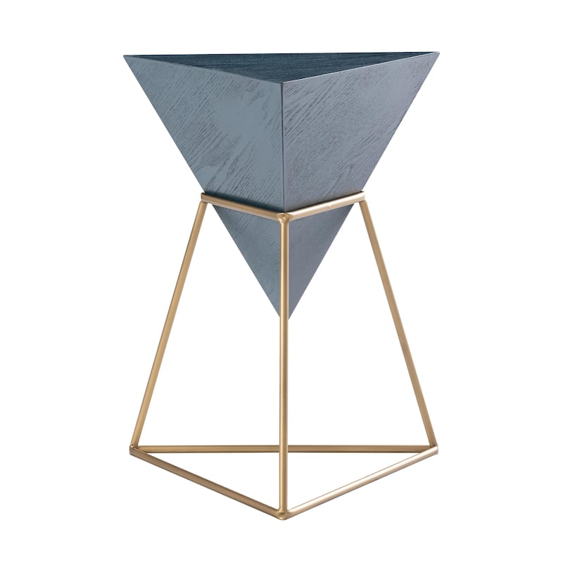 COZAYH Modern Geometric End Table with Wooden Top and Metal Base, Unique Pyramid Side Table Plant Stand for Office, Triangle