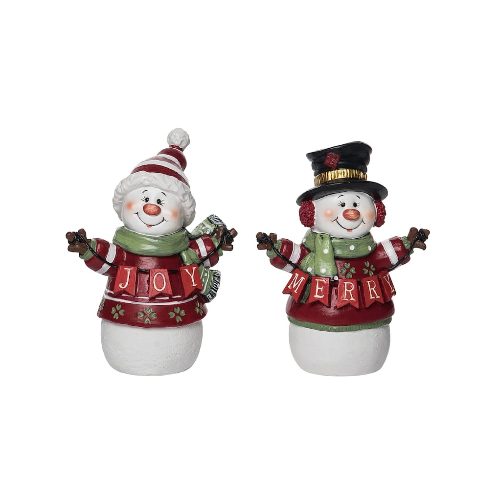 Transpac Resin Very Merry Snowman Figurine Set of 2 Christmas Home Decorations