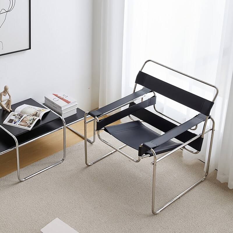 Momei Mid-Century Modern Saddle Leather Accent Chair with Stainless Steel Chair Leg
