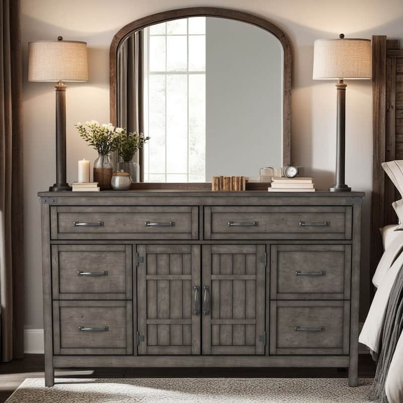 Bridgevine Home Storehouse 6 Drawer, 2 Door Dresser, Smoked Grey Finish