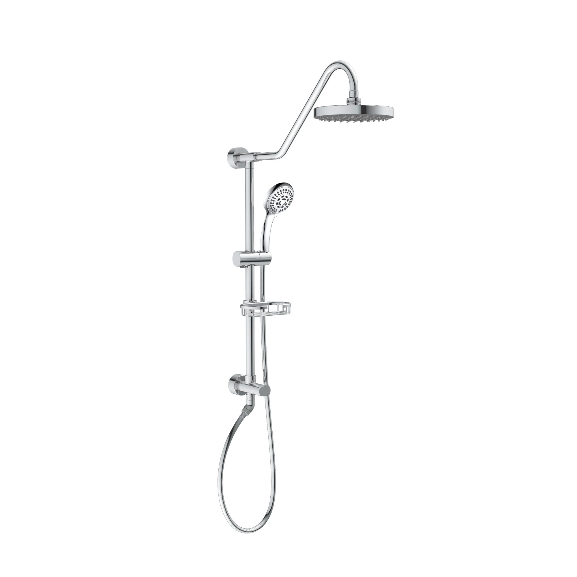 Kauai III 8-in Rain Showerhead Shower System with Slide Bar and Integrated Soap Dish Chrome 1.8 GPM