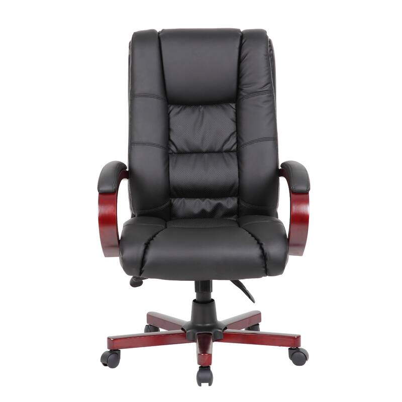 Zoey High-Back Executive Chair, Black Vinyl, Mahogany Wood Finish