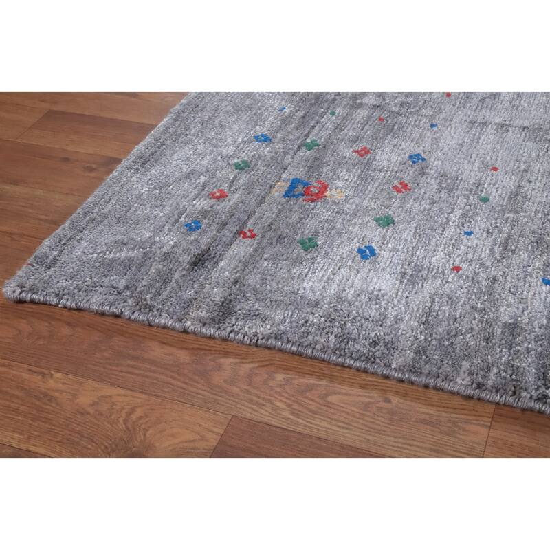Hand Knotted Oriental Viscose Silk Carpet Tribal Animal Pictorial Greys & Charcoal Gabbeh Area Rug - 12' 1'' X 9' 0''