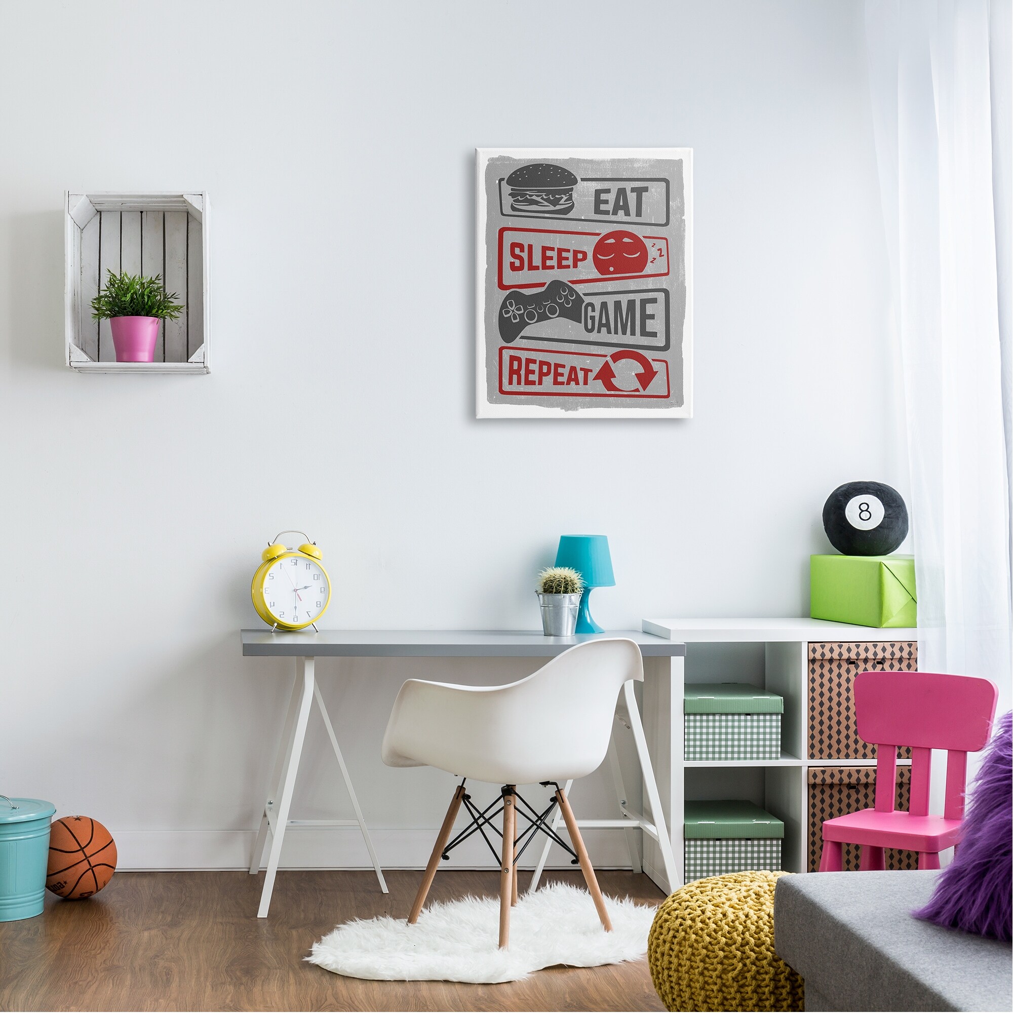 Stupell Eat Sleep Game Repeat Quote Saying Vintage Sign Canvas Wall Art-image