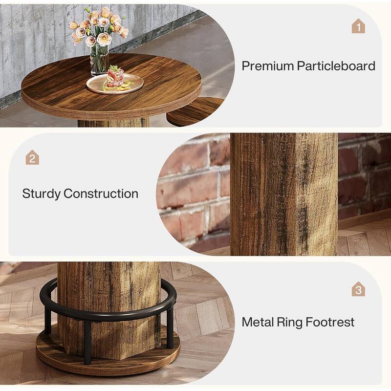 3-Piece Dining Table Set, Small Round Kitchen Table with 2 Chairs for Small Space, Apartment, Bistro