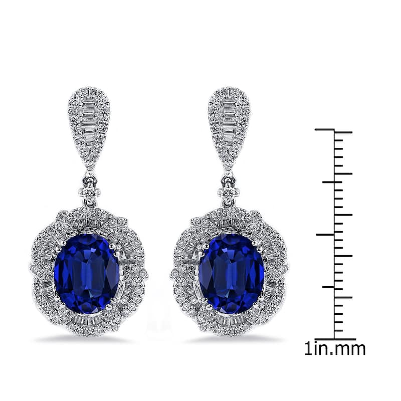 Auriya Fancy 6 3/8cttw Royal Blue Sapphire Oval and 2 1/8ctw Halo Diamond Earrings 18K Gold