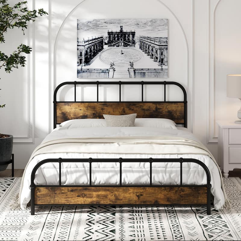 Gymax Queen Size Bed Frame Industrial Platform Bed Frame w/ Under Bed