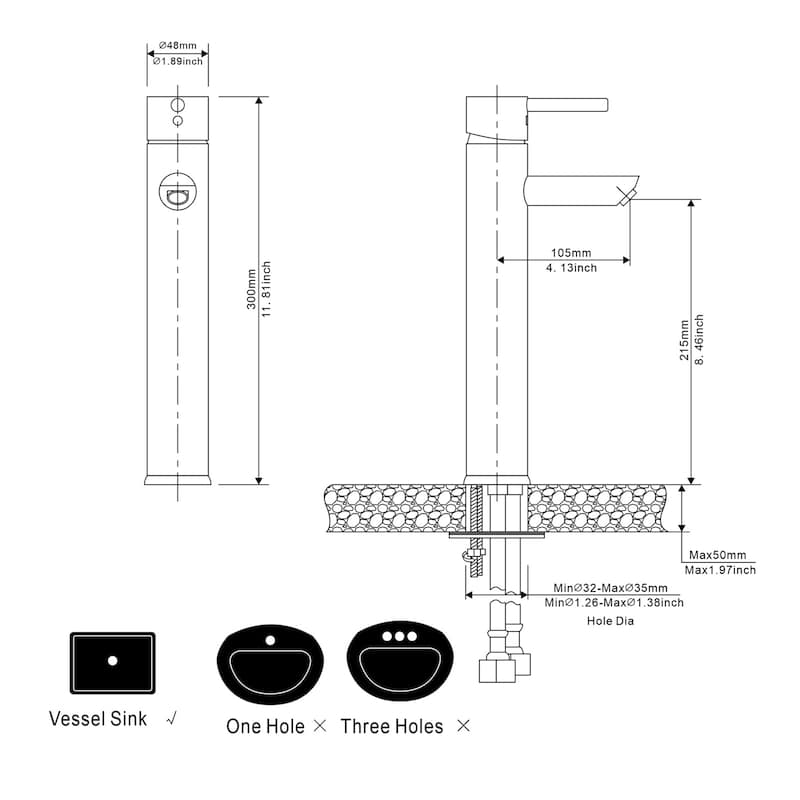 WIZ Single Hole Single Handle Bathroom Vessel Sink Faucet