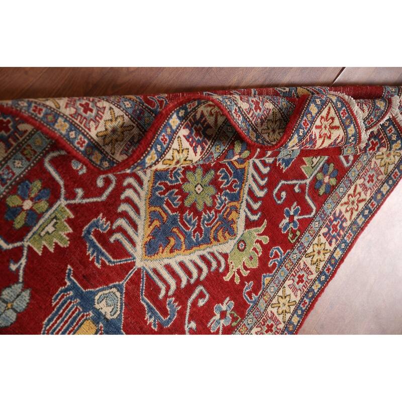 Geometric Red Kazak Oriental Rug Handmade Traditional Wool Carpet - 3'4"x 5'3"
